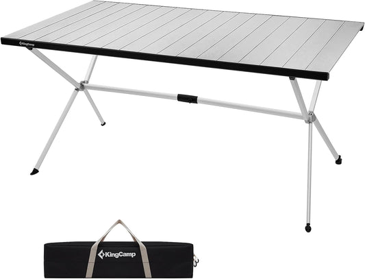KingCamp Camping Table Roll up Aluminum Folding Table Lightweight Large Portable Foldable Camp Table for Picnic Camping Barbecue Backyard Beach Tailgate Indoor Outdoor, 4-6 Person, Support 176lbs