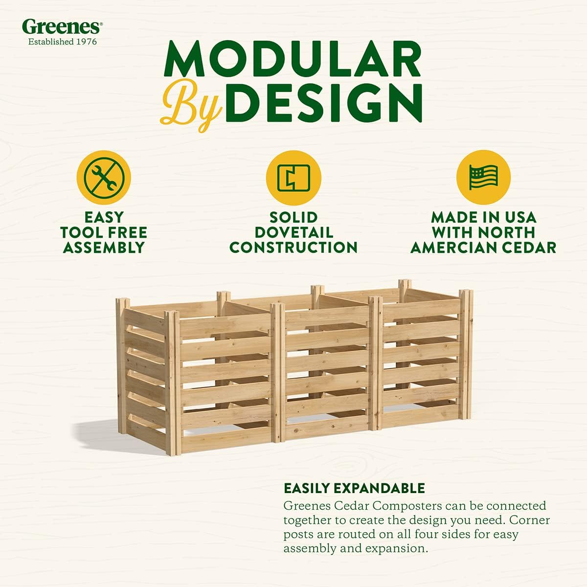 Greenes Fence Cedar Wood Composter, 24" W x 24" L x 31" H / 77.3 Gallons - Made in USA with North American Cedar