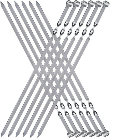 Large Metal Skewers For Grilling Shish Kebab Sticks 22 inch Skewers For Kabobs Flat Barbecue Skewer Stainless Steel Grill Stick for Meat, Chicken, Shrimp, Fruit, Vegetables(12PCS)