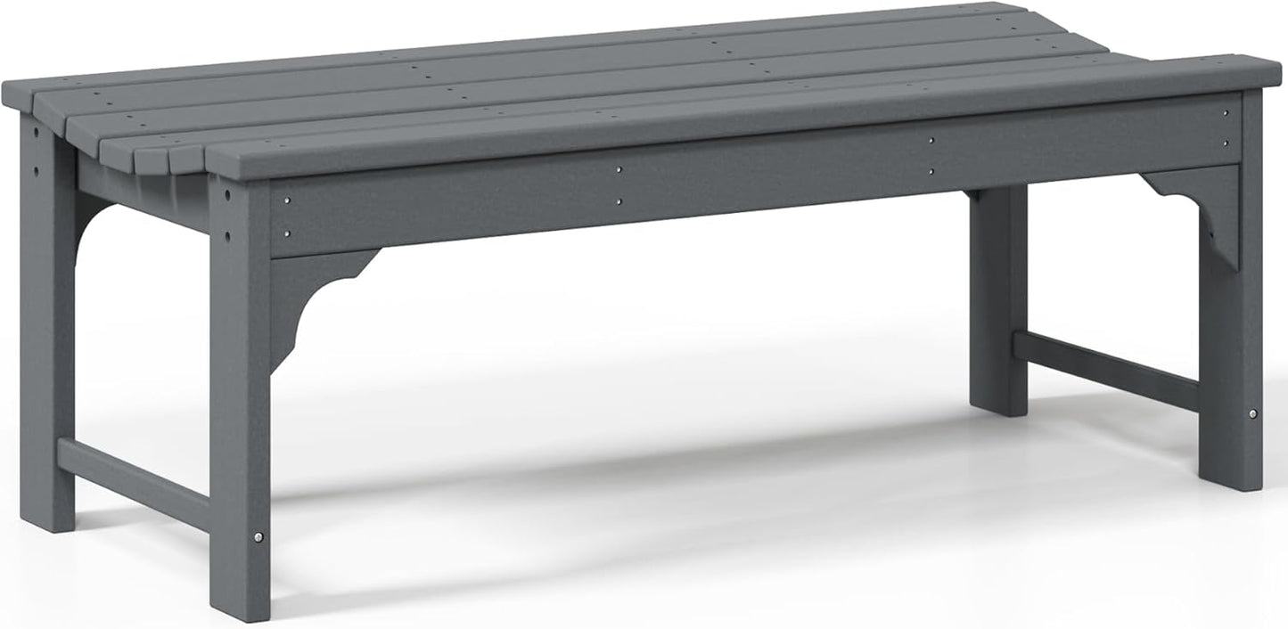 Outdoor Benches Weatherproof, All Weather Resistant Park Bench Poly Lumber Backless Garden Bench Seat for Entryway Front Porch, Gray