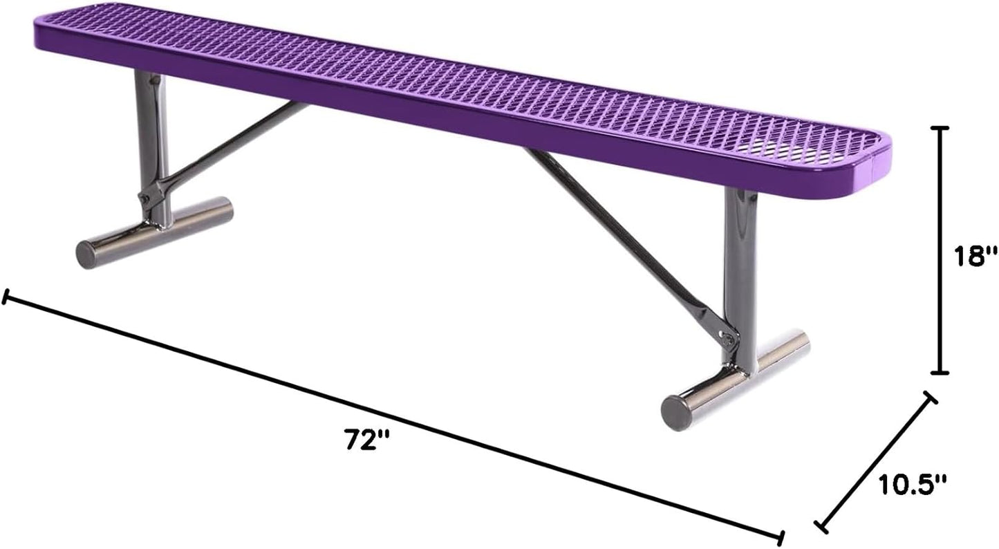 Coated Outdoor Furniture Heavy-Duty Portable Outdoor Bench Thermoplastic Coated, Expanded Metal, Commercial-Grade Seating, Made in America (Portable Without Back, 6 Ft, Purple)
