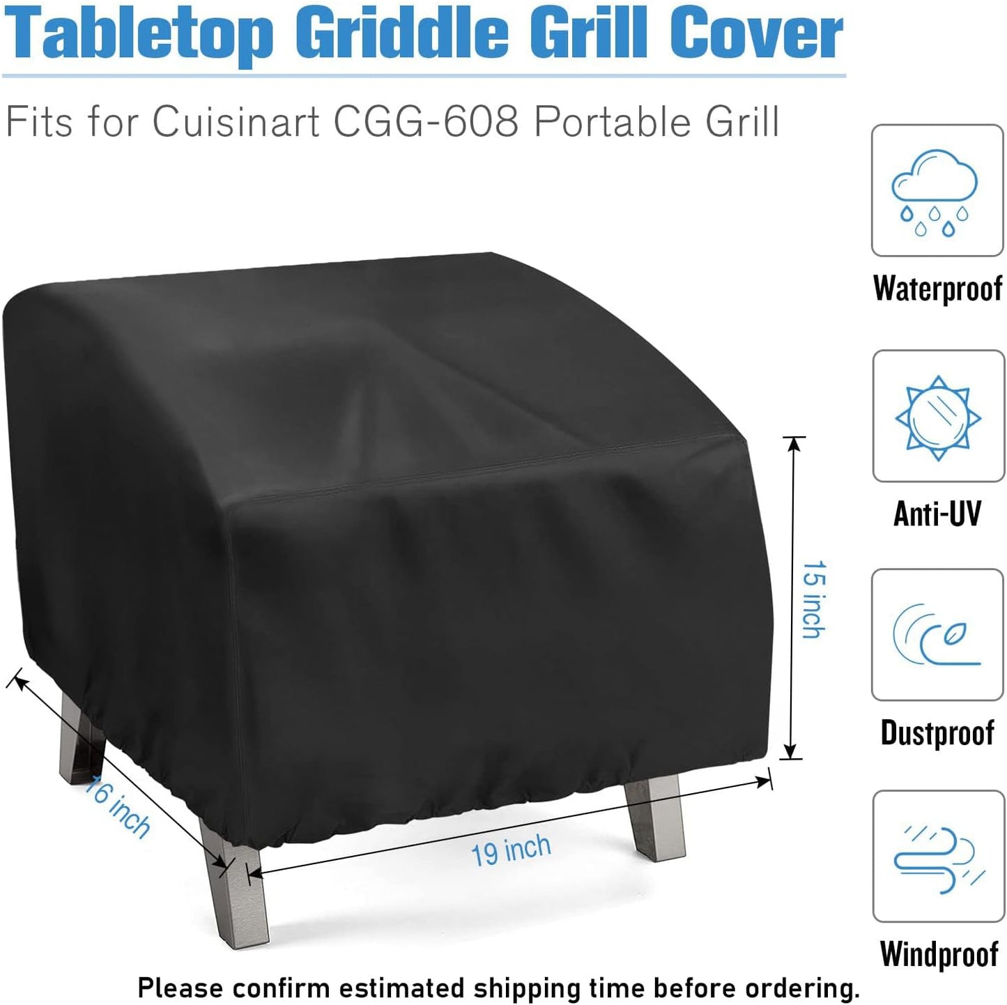 Portable Grill Cover,Fit for Cuisinart CGG-608,Waterproof Small Table Top BBQ Grill Cover,Heavy Duty 600D Outdoor Tabletop Grill Cover