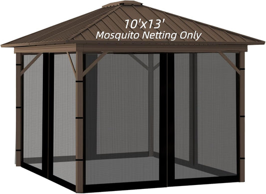 10x13FT Mosquito Netting for Gazebo,Pergola,Pop up Canopy Tent,4-Panel with Zipper for Outdoor Patio,Backyard (Black,Mosquito Net Only)