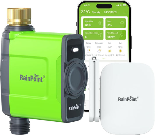 RAINPOINT WiFi Water Timer for Garden Hose, Brass Inlet WiFi Sprinkler Controller, Smart Hose Timer Valve with Antenna Gateway, Automatic Drip Irrigation System/Rain Delay for Garden/Lawn/Yard