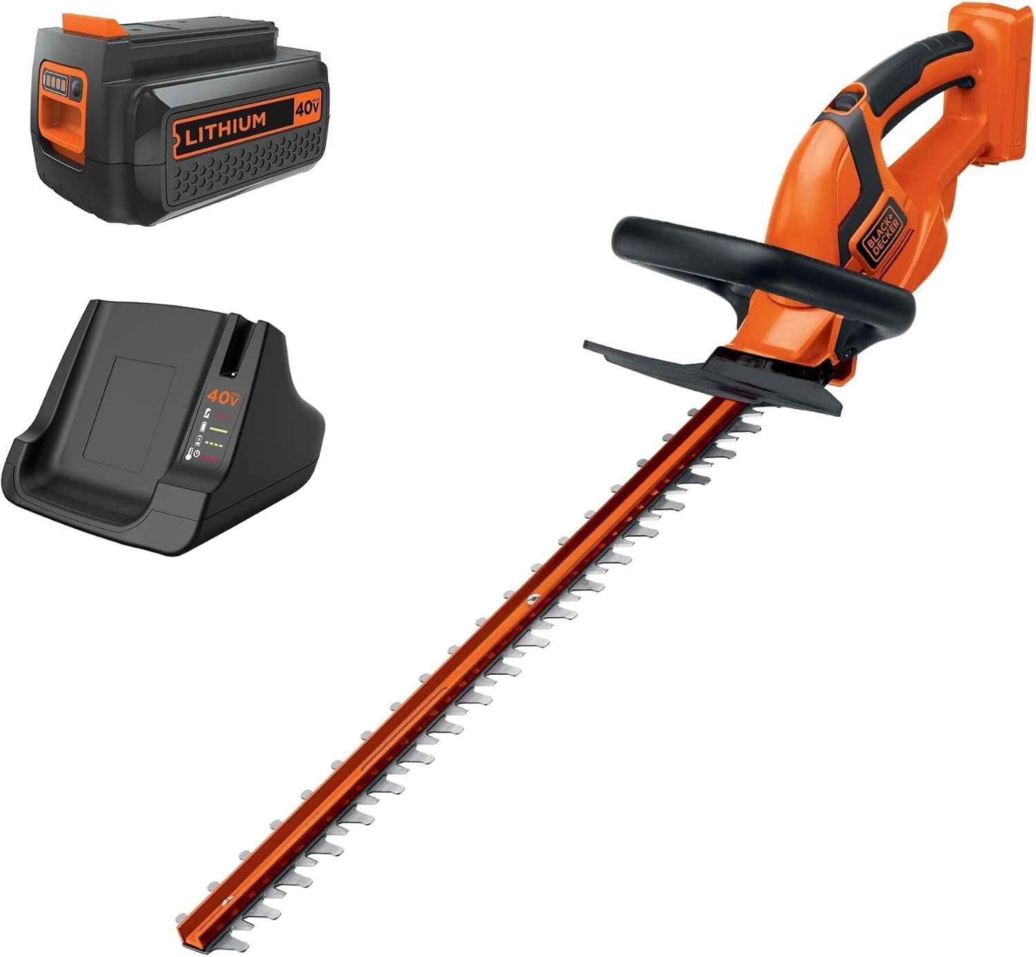 BLACK+DECKER 40V MAX Hedge Trimmer, Cordless, 24-Inch Blade, Battery and Charger Included (LHT2436)