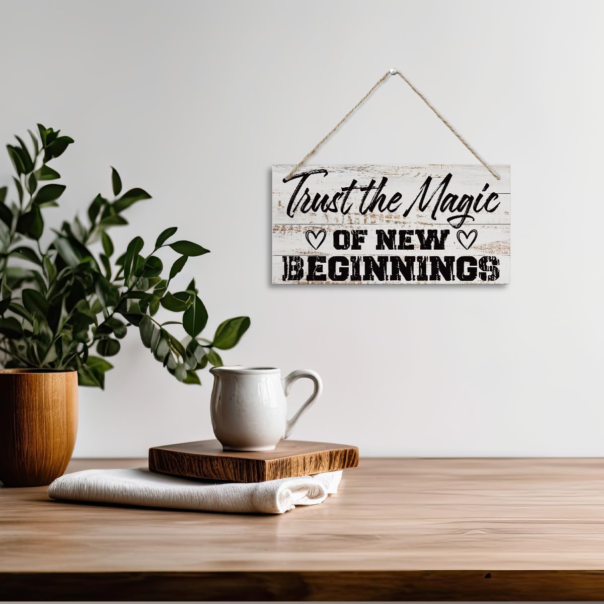 Inspirational Quote Wood Signs, Trust the Magic of New Beginning Sign, New Beginnings Gift, New Beginnings Gifts for Women, Housewarming Gift, Rustic Wooden Plaques Sign, 11.8 * 5.9 Inch