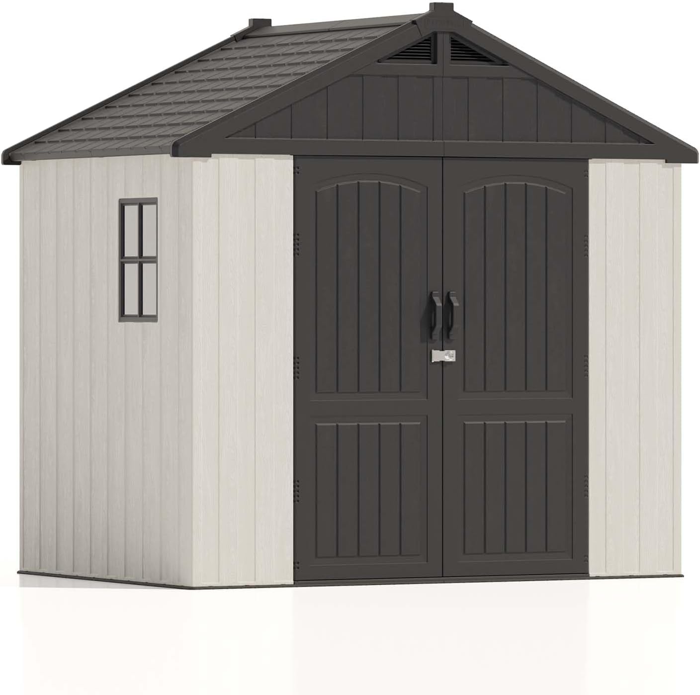 Patiowell 8 x 6 FT Plastic Outdoor Storage Shed with Floor, Resin Shed with Window and Lockable Door for Garden, Backyard, Tool Storage Use, Easy to Install in Beige (Kick-it Shed)