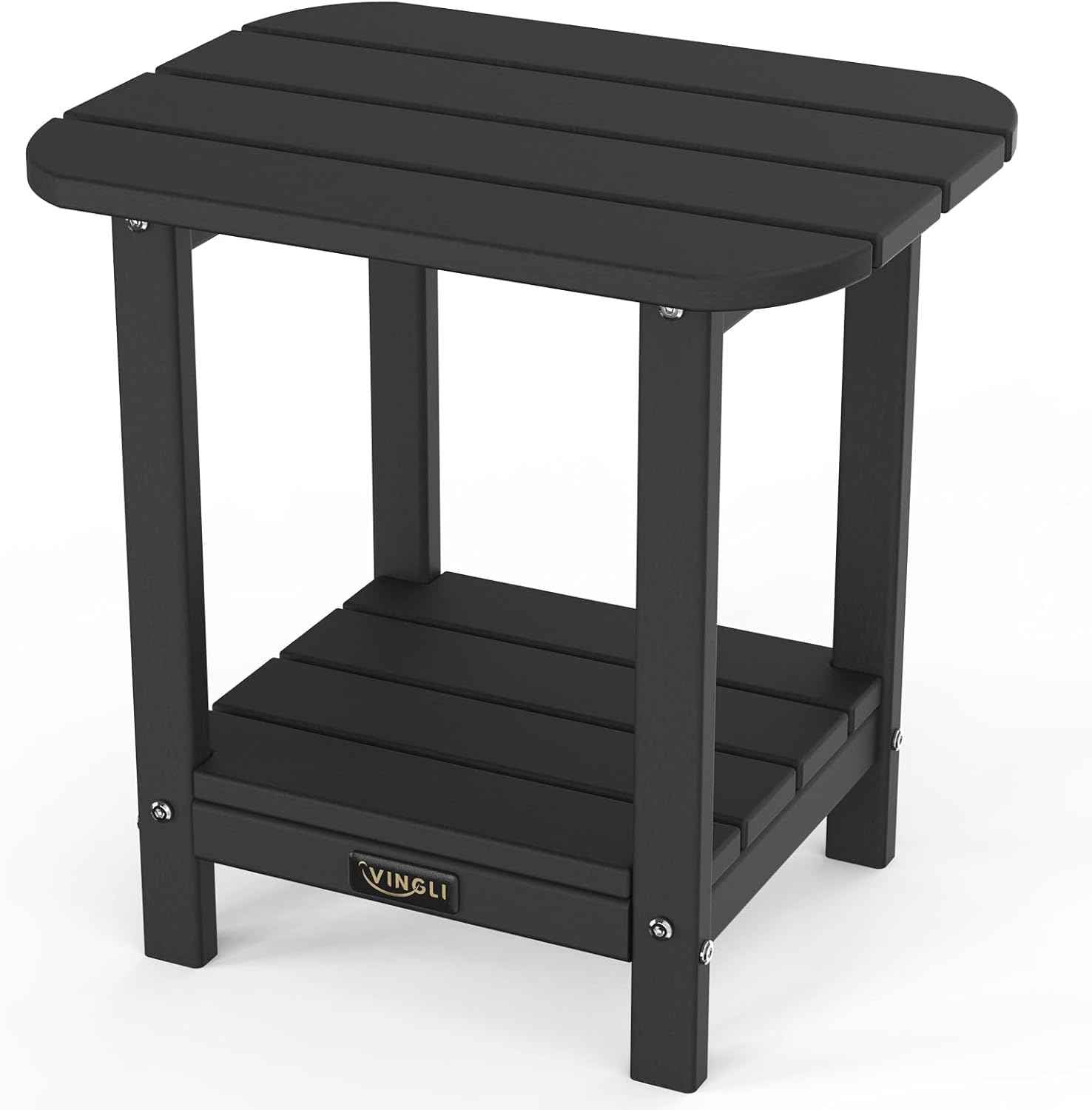 VINGLI Outdoor Side Table, 2-Tier HDPE Adirondack Side Table with Storage, Weather-Resistant Patio End Table for Backyard, Pool, Deck, Indoor Use (Black)