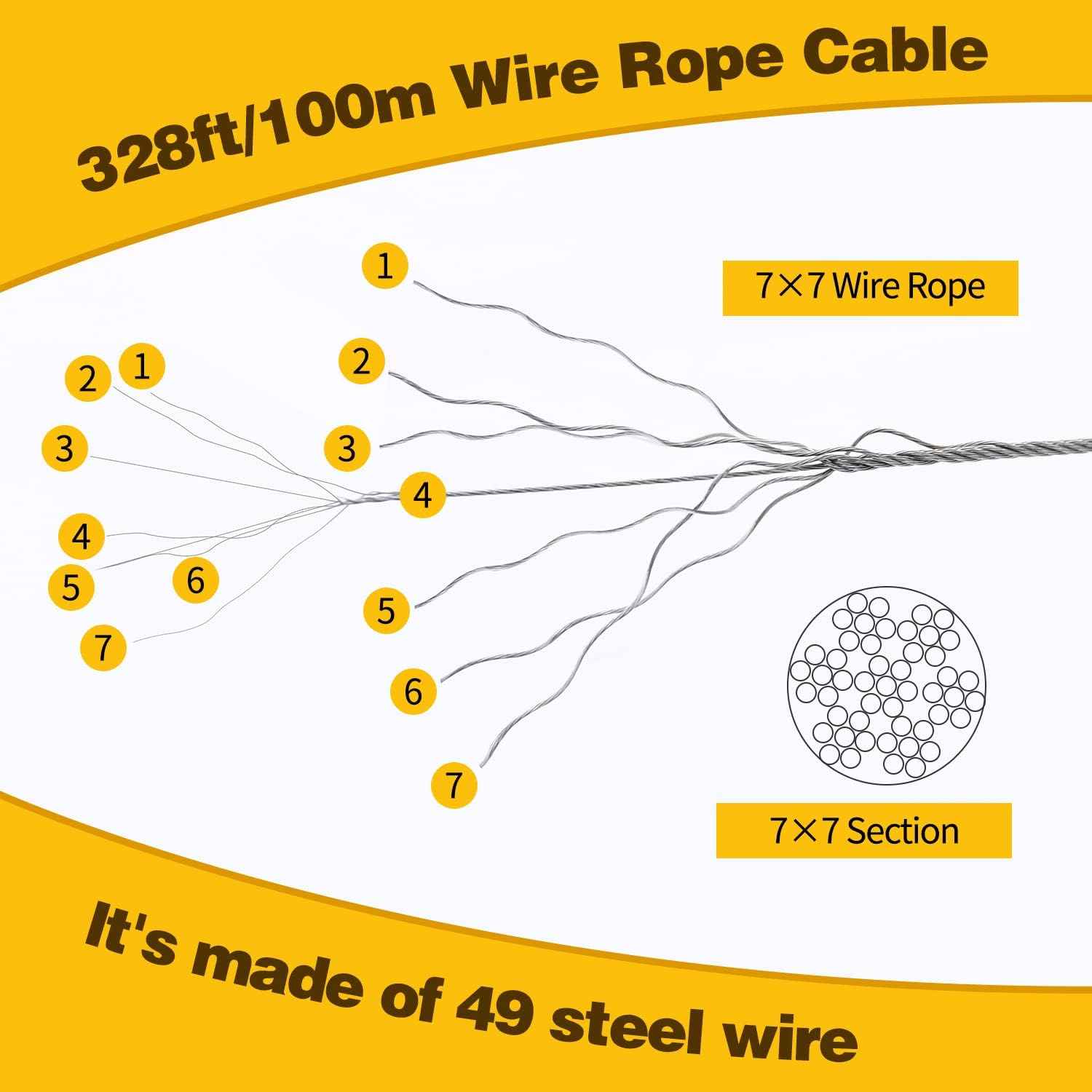 328ft Wire Rope Crimping Tool Kit, 1/16" Stainless Steel Wire Rope Cable with Aluminum Crimping Sleeves and Stainless Steel Thimbles for Railing, Decking, Picture Hanging