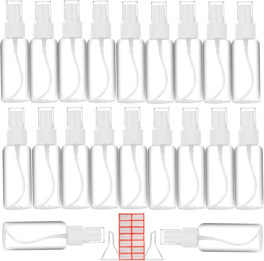Spray Bottle, 2oz/50ml Small Plastic Fine Mist Spray Bottles, Mini Empty Travel Bottles with Funnels and Labels 20 Pack