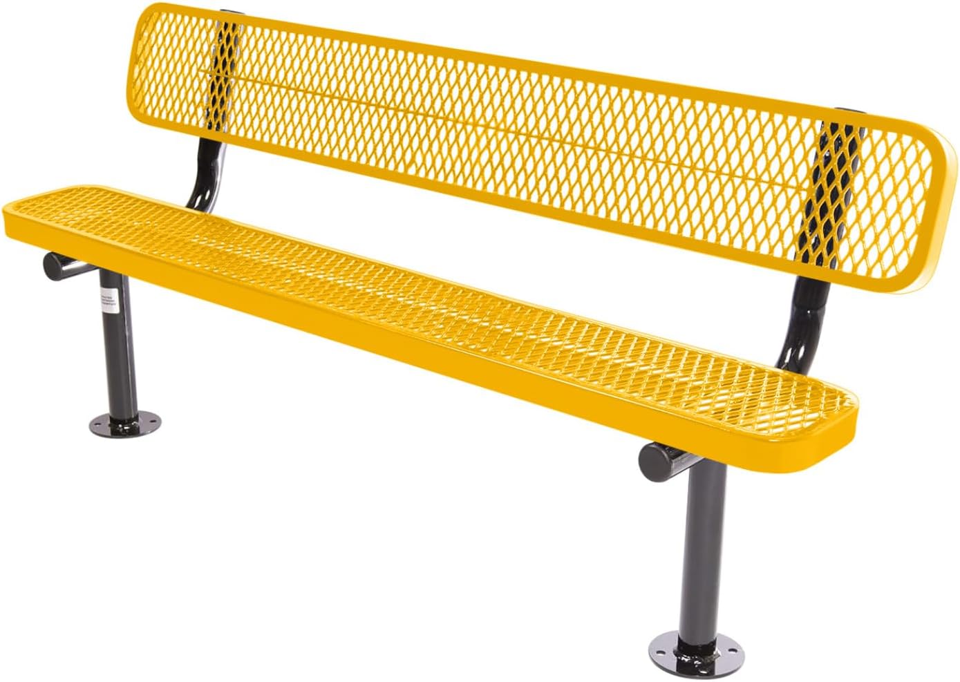 Coated Outdoor Furniture Heavy-Duty Outdoor Bench Thermoplastic Coated, Expanded Metal, Commercial-Grade Seating, Made in America (Surface with Back, 6 Ft, Yellow)