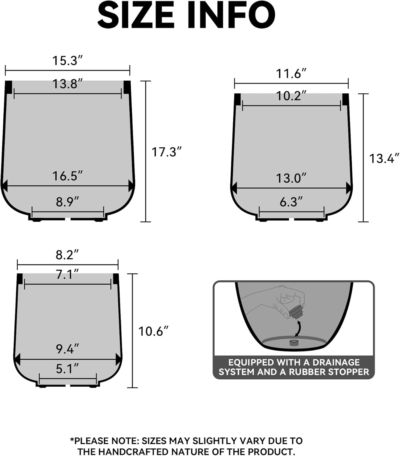 Kante 15.3" Dia Round Concrete Planter, Outdoor Indoor Large Plant Pots Containers with Drainage Hole and Rubber Plug for Home Garden Patio, Buff Concrete