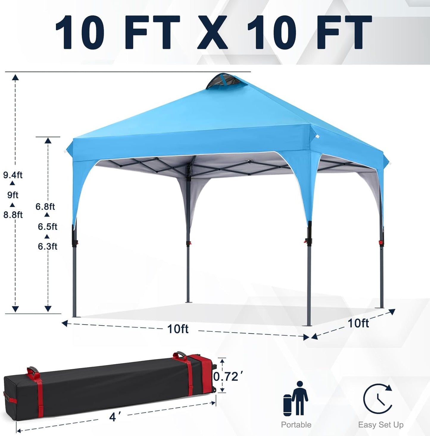 COOSHADE Pop Up Canopy Tent, 10x10 Easy Setup Instant Sun Protection Beach Shelter,Portable Sports, Sky Blue