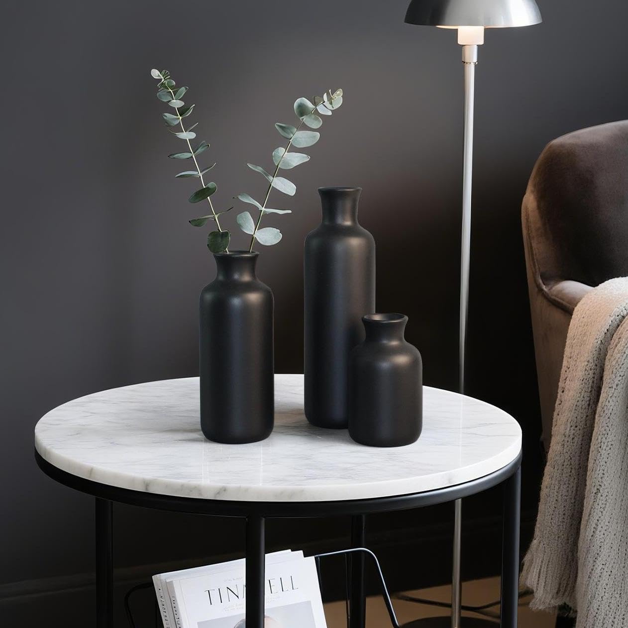 Resin 3 Piece Vase Set, Farmhouse Decor, Home Decorative Vase, Vases for Your Kitchen, Bedroom, Office, Living Room, Bathroom, & Shelf Centerpiece Table Decorations, Black