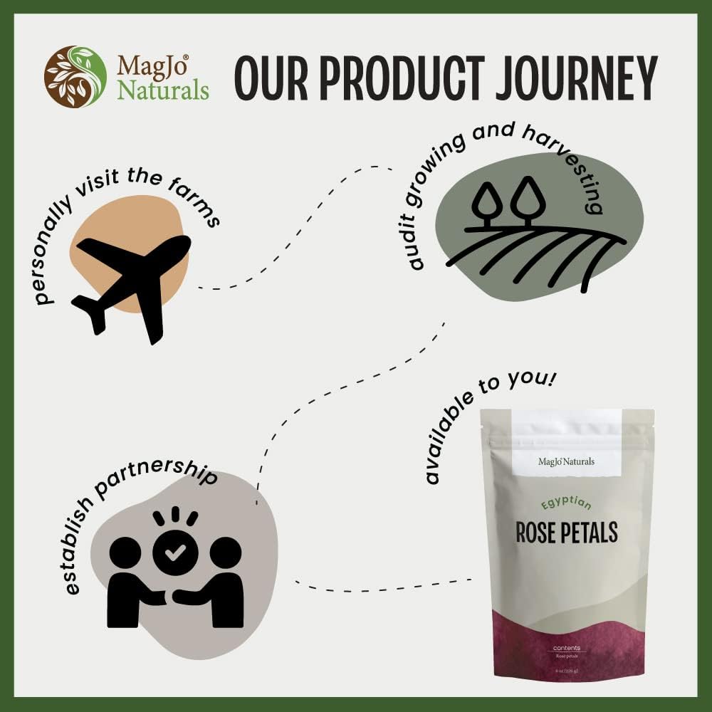 MagJo Naturals Red Rose Petals, Dried, Culinary Grade A, Harvested from Faiyum Oasis in Egypt (4 oz)