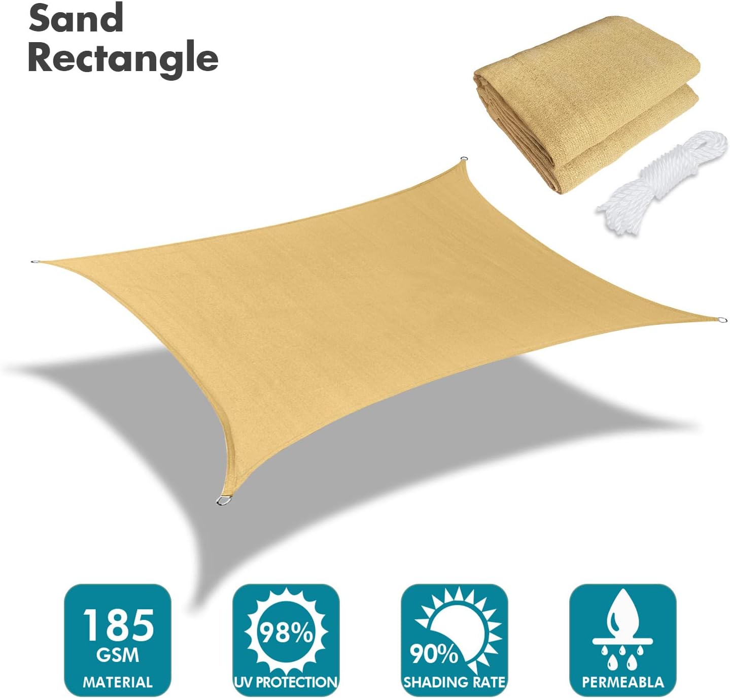 KANAGAWA 8'X14' Sand Custom Size Sun Shade Sail Rectangle UV Block Canopy Cover for Patio Backyard Lawn Garden Outdoor (Customized Available)