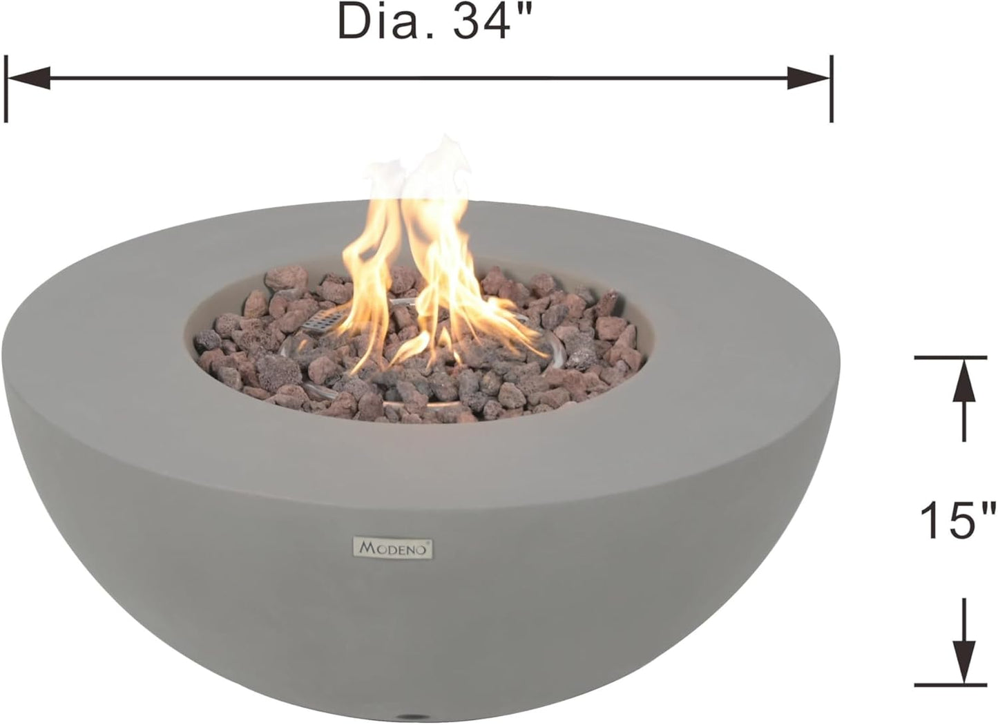 AMS Fireplace | Modeno Roca Package | Light Gray Liquid Propane Gas Fire Pit Table for Outdoor Patio Bundle with Tank Cover, Wind Guard, and SS Burner Lid | Free Rubber Mat & Ice Bucket