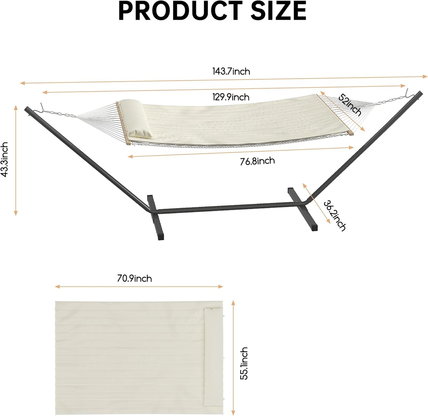 Garvee 2 Person Portable Double Hammock for Outdoor with Pillow, Heavy Duty Portable Hammock with Adjustable Steel Stand for Patio, Garden, Beach, Backyard
