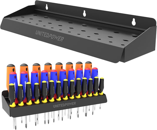 UNITEDPOWER Screwdriver Holder, Wall Mount Storage Rack Organizer for Workshop, Shed, Garage, Home, Stores up to 32 Screwdrivers or Small Tools