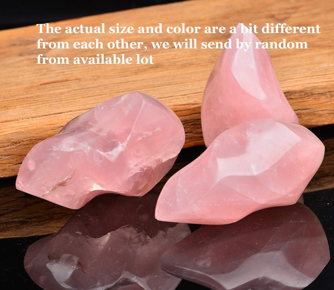 AMOYSTONE Large Rose Quartz Healing Stones Large Crystals Tower Flame Shaped Stone Energy Meditation Home Decor 1.0-1.5LB