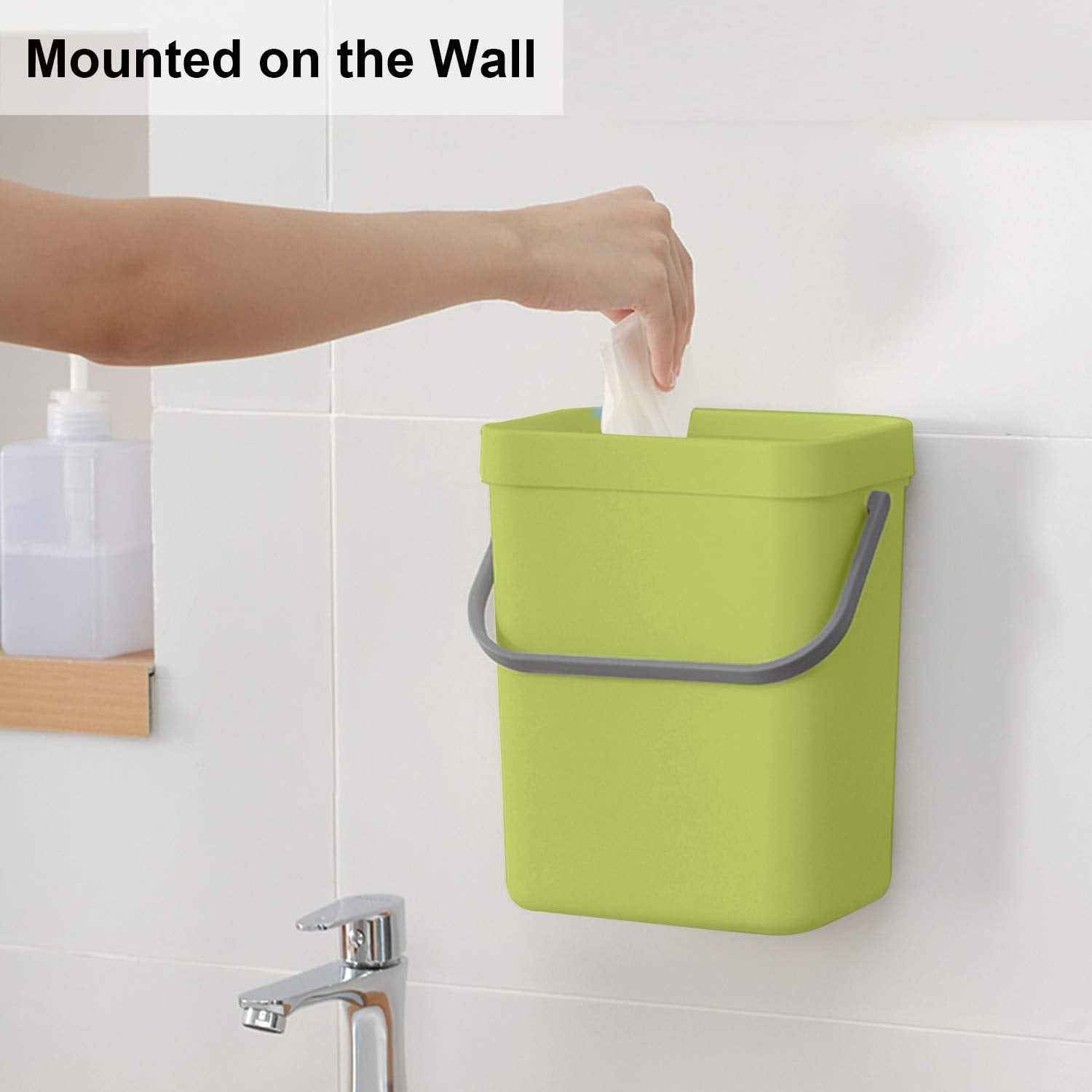 LALASTAR Food Waste Basket Bin for Kitchen, Small Countertop Compost Bin with Lid, Odor-Free Food Scrap Container, Wall Mounted Garbage Can, 3L/0.8 Gal, Green