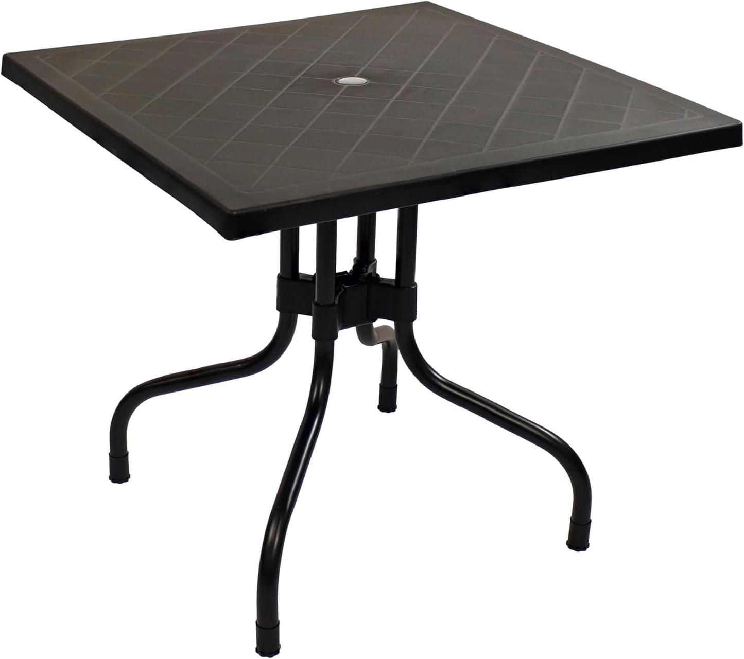 Sunnydaze Plastic Top Outdoor Dining Table - Square Folding Patio Table with Curved Iron Legs - Black - 28.75" H
