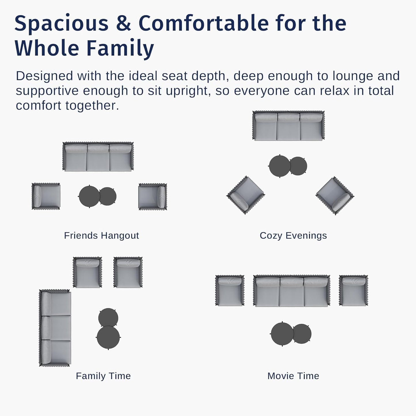 East Oak 5-Piece Patio Furniture Set | Life Chatter 5-Seat Outdoor Sectional Sofa Conversation Set, Deep Seating Couch with 2 Coffee Tables & Thick Cushions for Balcony & Backyard, Porch | Misty Grey