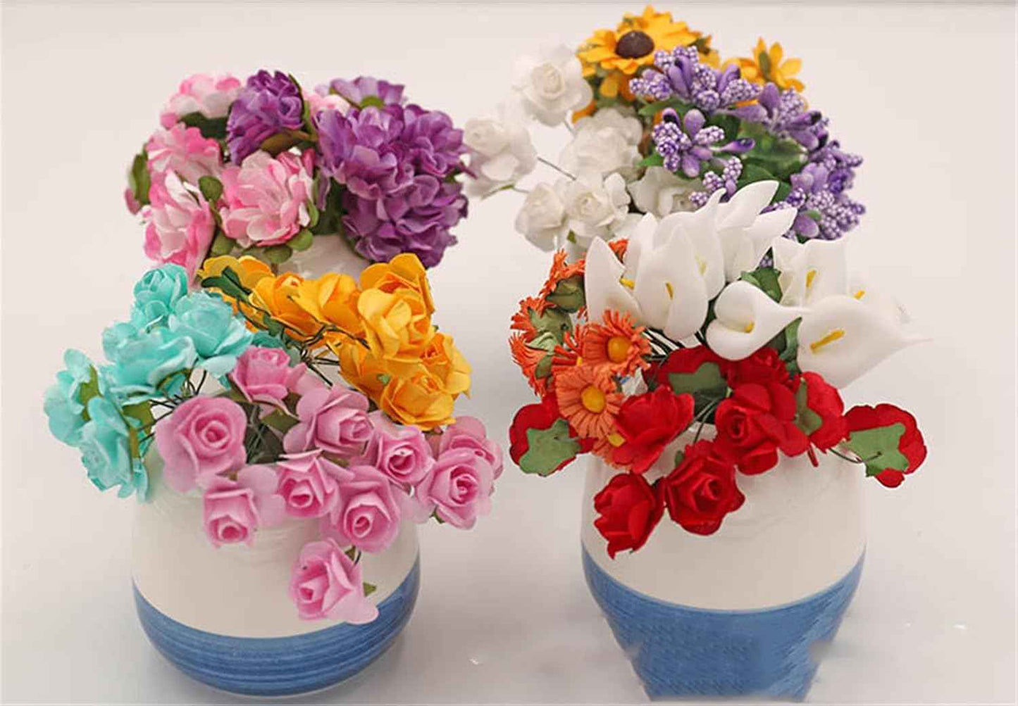 144 Pcs Artificial Mini Fake Rose Flower, Handmade Small Paper Flowers for Crafts Wedding Bouquet Mini Paper Flowers with Stems for DIY Crafts Gift Wreath Scrapbooking HairClips Decoration(Red)