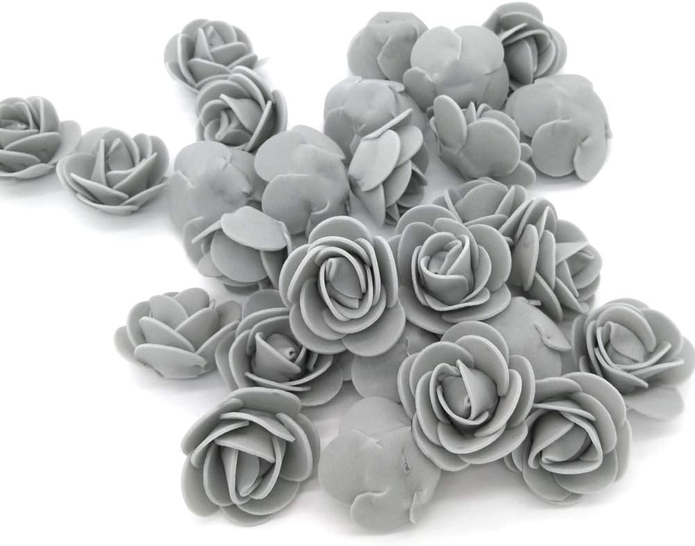 Artificial Flowers 100PCS 3CM Mini Fake Roses for DIY Wedding Bouquets Centerpieces Party Baby Shower Home Decorations (Grey)
