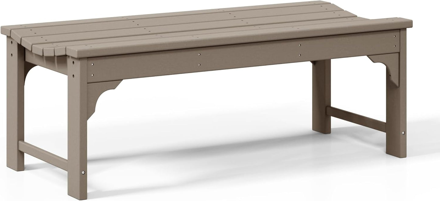 WestinTrends Malibu Outdoor Bench, All Weather Resistant Poly Lumber Backless Patio Garden Bench, Adirondack Curved Bench Seat for Comfort, Weatherwood