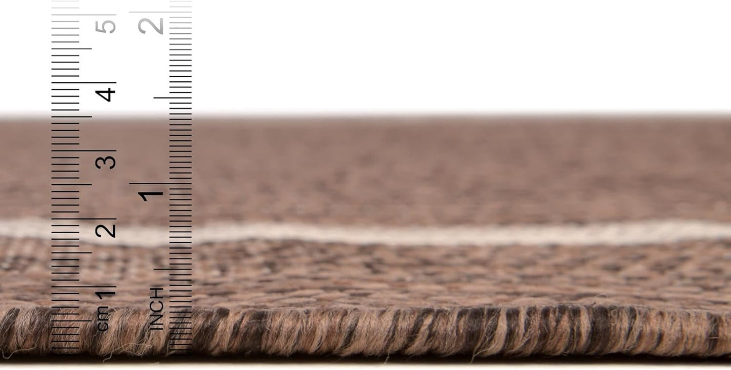 Unique Loom Outdoor Border Collection Area Rug - Soft Border (9' x 12' Rectangle, Brown/ Ivory)