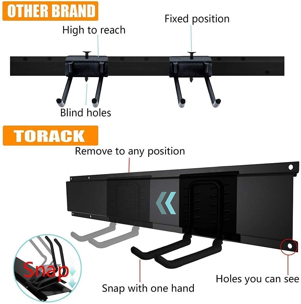 TORACK Tool Storage Rack, Heavy Duty Steel Garage Wall Mount Garden Tool Organizer for Ladders, Chairs, Shovels, Broom, Power tools (8-Pack 5.7"-11" Mixed Hooks, up to 800 lbs)