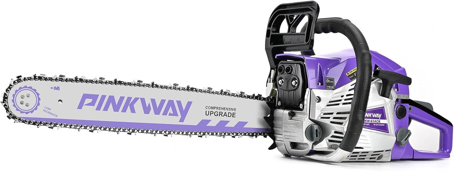 63cc Gas Chainsaws 20 Inch Bar Power Chain Saws, Gas Powered Chainsaw 2 Stroke Handed Petrol Gasoline Chain Saw for Cutting Wood Outdoor Garden Farm Home Use with Tool Kit(63ACK)