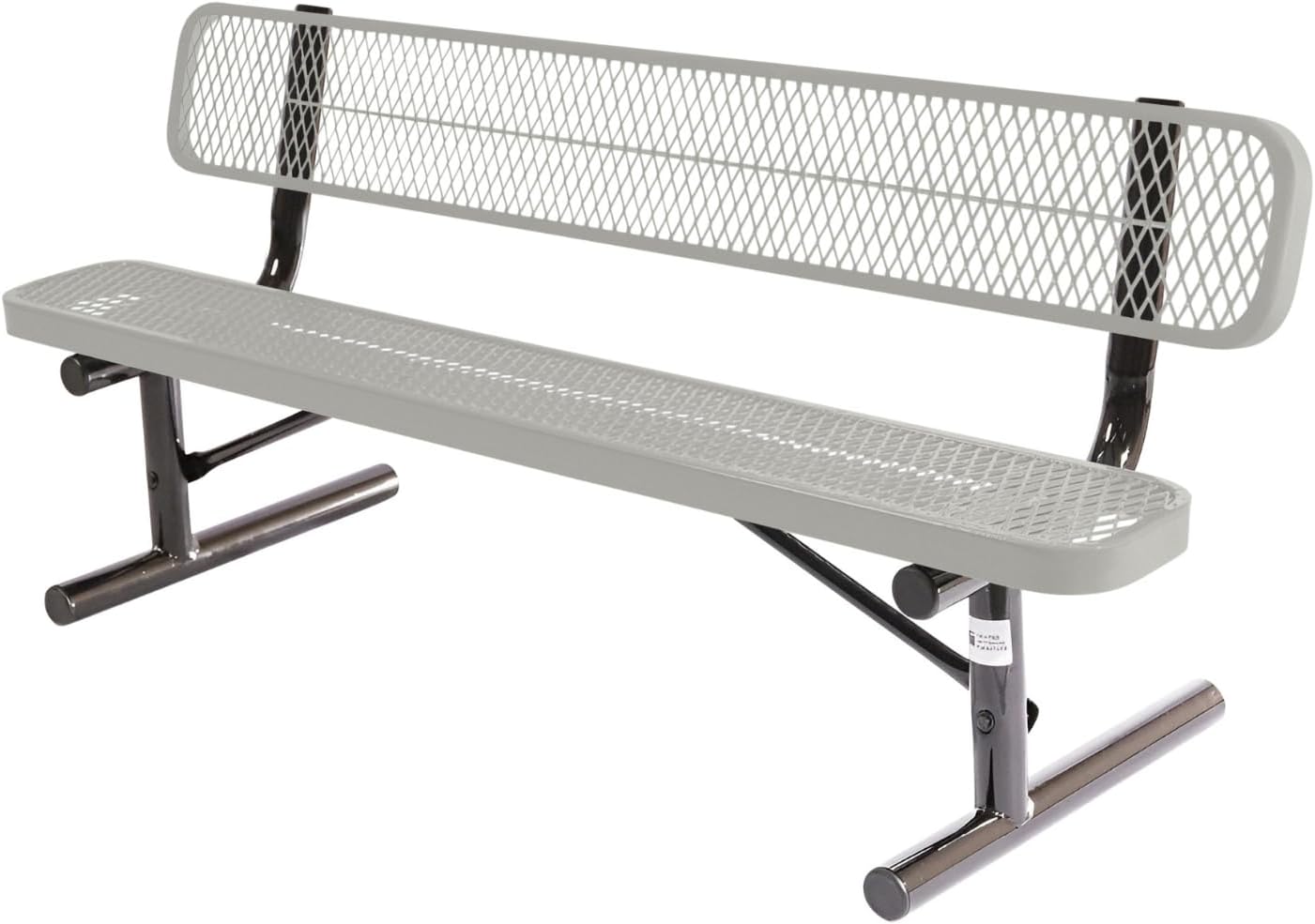 Heavy-Duty Portable Outdoor Bench Thermoplastic Coated, Expanded Metal, Commercial-Grade Seating, Made in America (Portable with Back, 6 Ft, Textured Grey)