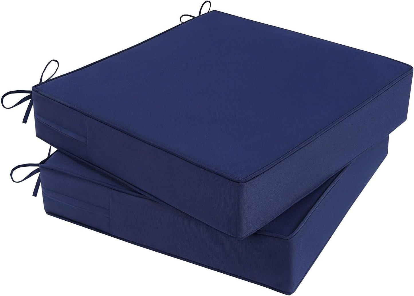 Outdoor Chair Cushions Set of 2 for Patio Furniture 24x24x4 Inch Waterproof Patio Chair Cushion 3 Year Color Fastness Square Elastic Foam Garden Sofa Couch Pads with Ties and Handle,Blue