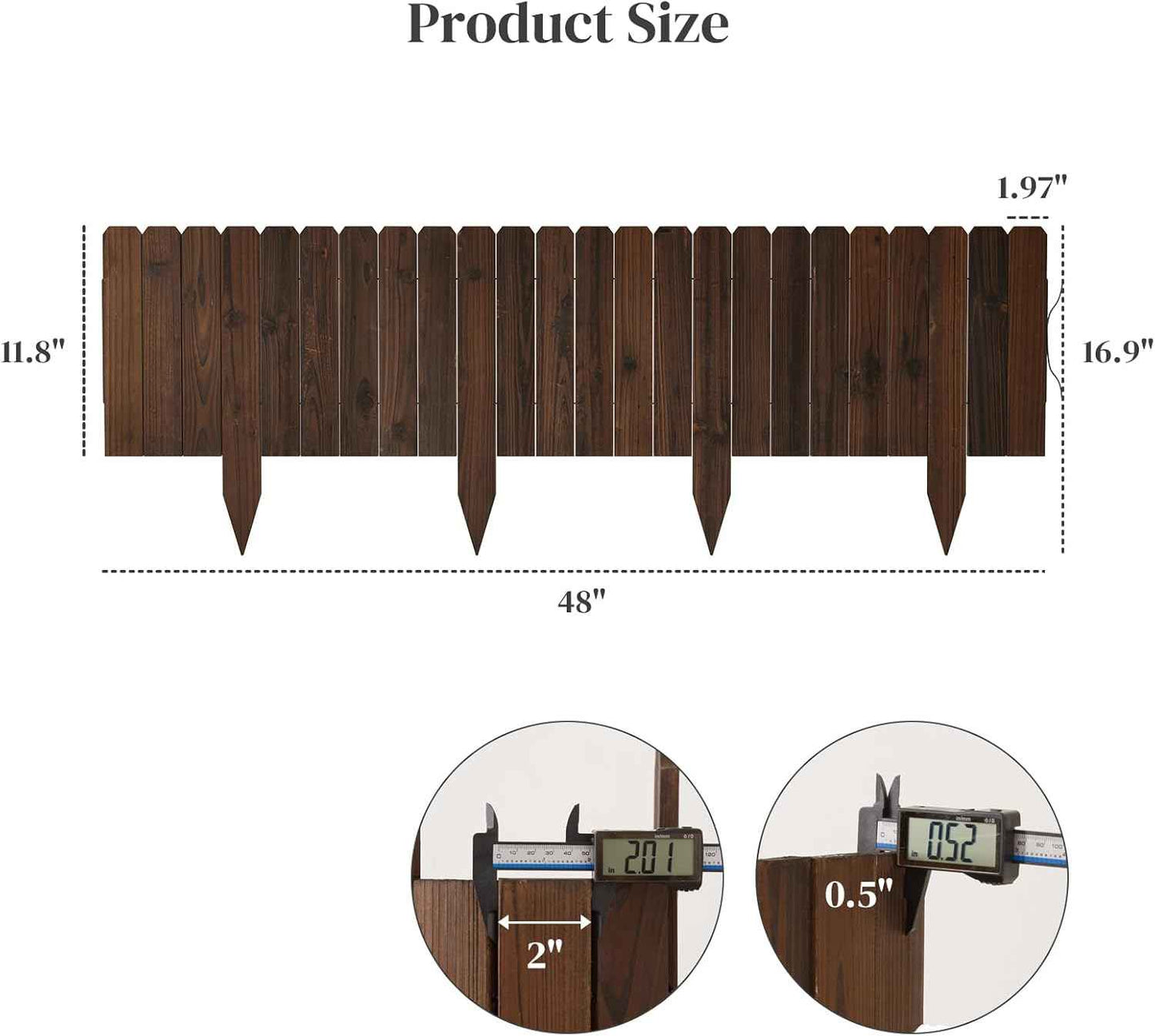 12FT Total Length Wooden Garden Fence Wood Garden Edging Border No Dig Landscape Edging Decorative Flower Bed Border Courtyards Planting Tree Fence Patio Path Edging - 3Pack 11.8" H x 48" L