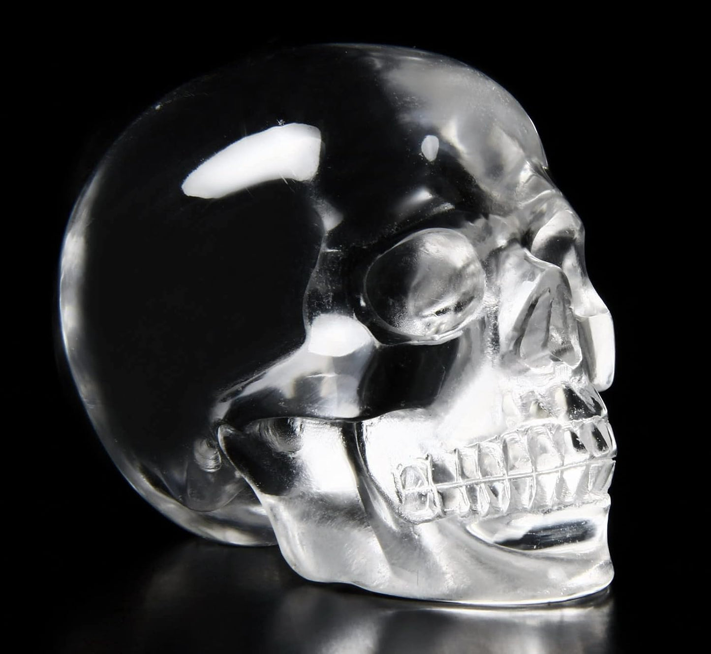 Skullis 2.0" K9 Crystal Skull, Hand Carved Gemstone Fine Art Sculpture, Reiki Healing Stone Statue.