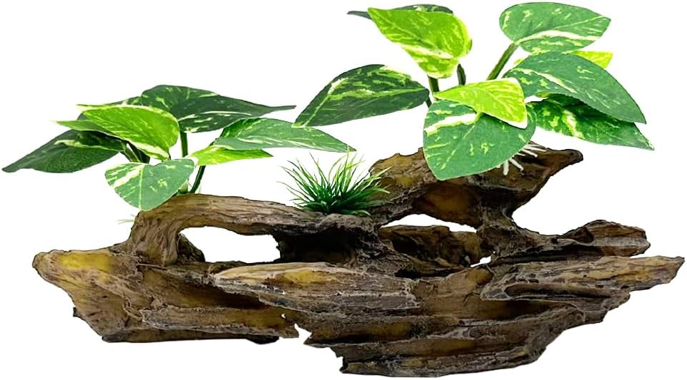 Smoothedo-Pets Fish Tank Decorations Aquarium Decor Ornaments Betta Silk Leaf pad Hammock Artifical Driftwood Cave Goldfish Bowl Accessories (Type-B)