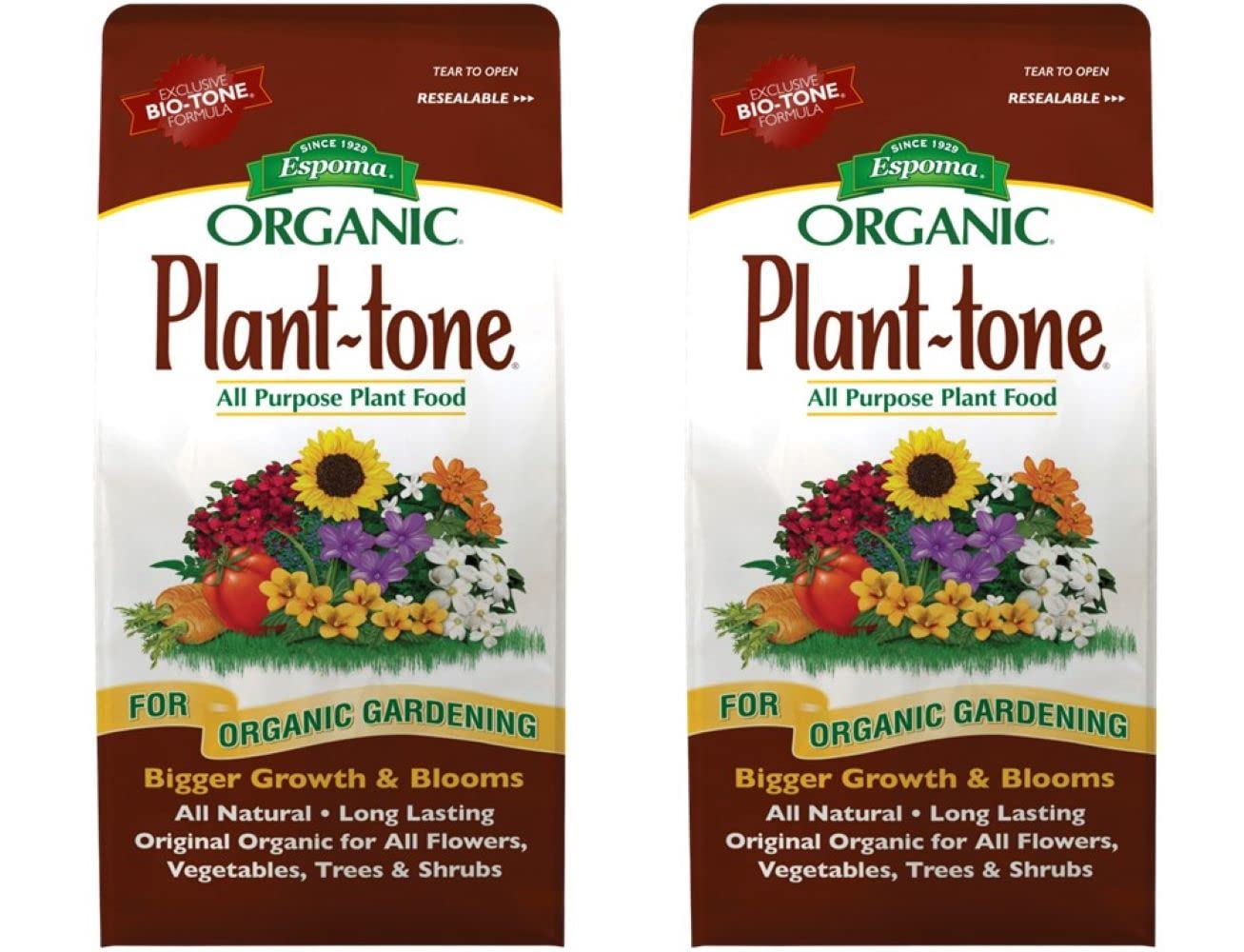 Espoma Organic Plant-Tone 5-3-3 Natural & Organic All Purpose Plant Food; 4 lb. Bag; Organic Fertilizer for All Flowers, Vegetables, Trees, and Shrubs. - Pack of 2