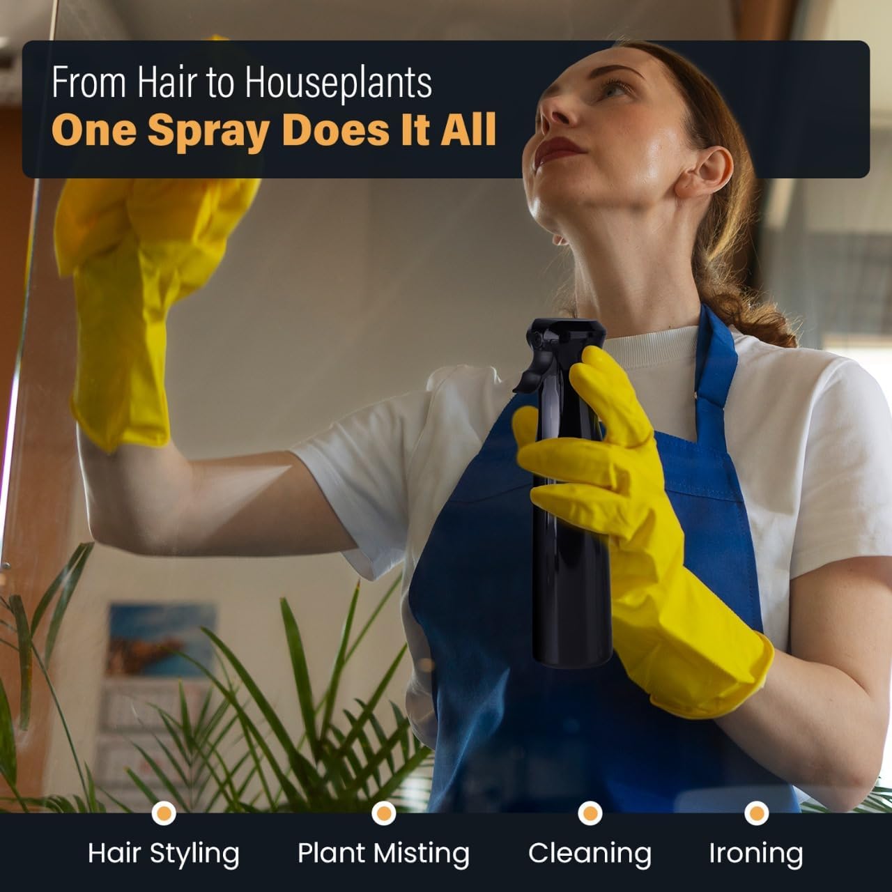 VIGOR PATH Continuous Spray Bottle with Ultra Fine Mist - Versatile Water Sprayer for Hair, Home Cleaning, Salons, Plants, Aromatherapy, and More - Empty Hair Spray Bottle - 300ml/10.1oz (Black)