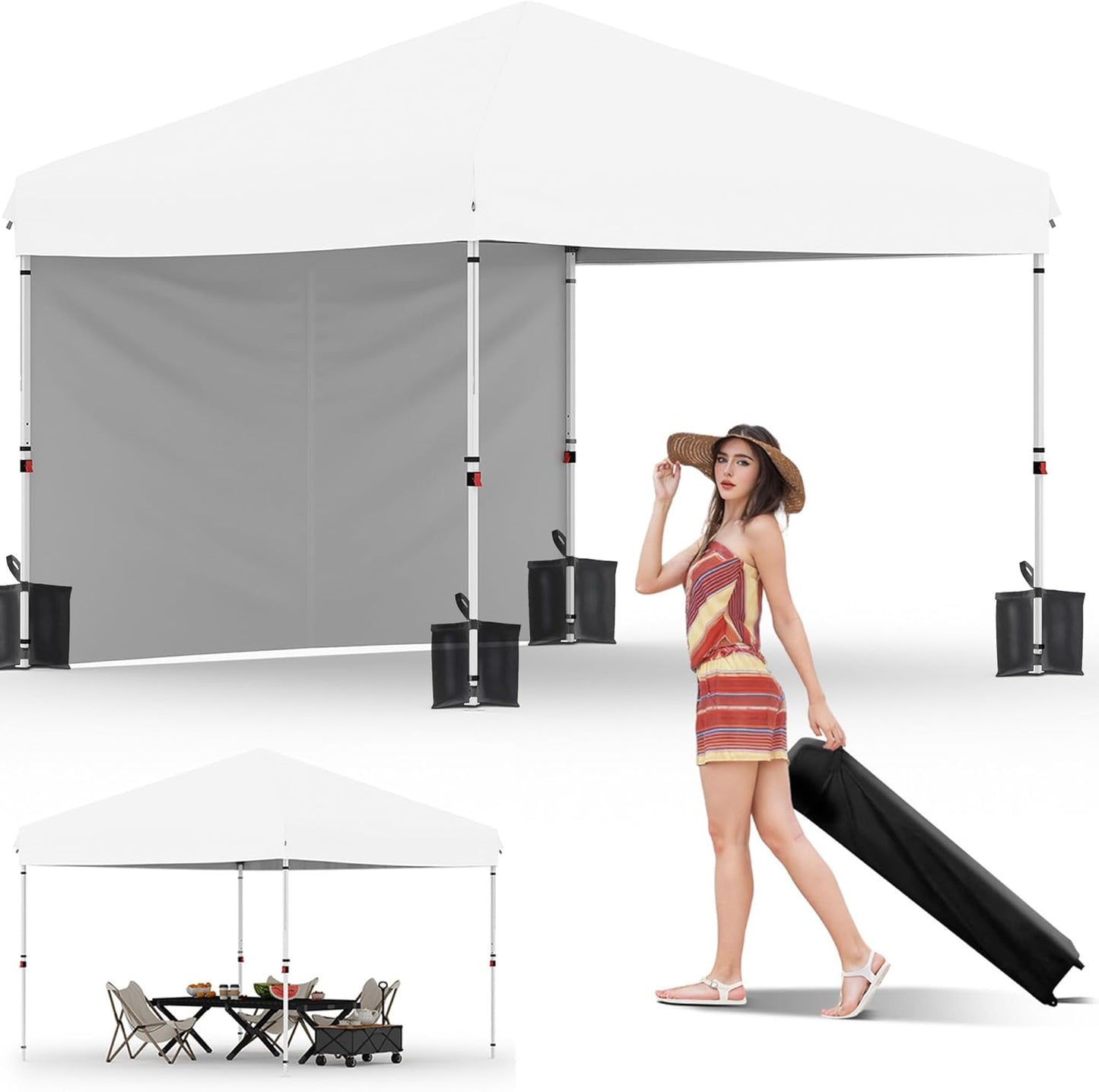 Garvee 10x10 Pop Up Canopy Tent with 1 Removable Sidewall, Heavy Duty Commercial Instant Shelter with One-Person Setup, UPF 50+ Waterproof, 100 Sq Ft Shade for Outdoor Events, Camping, Farmers Market