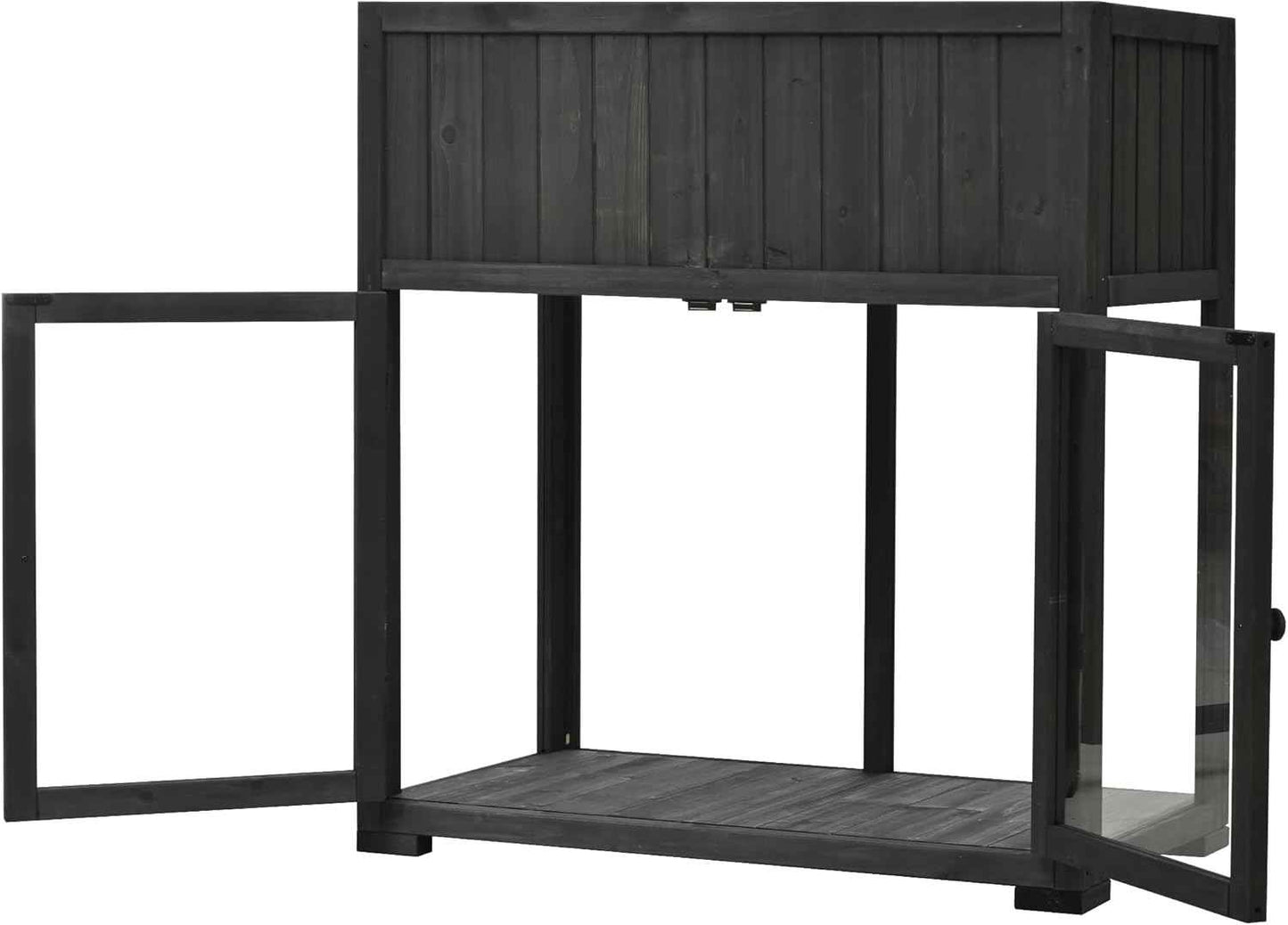 Patio Mini Wood Cold Frame,Compact Garden Greenhouse with Removable Wheels & Fir Wood Polycarbonate Doors,Liner & Drainage Holes,for Indoor Outdoor Use (Black#e)