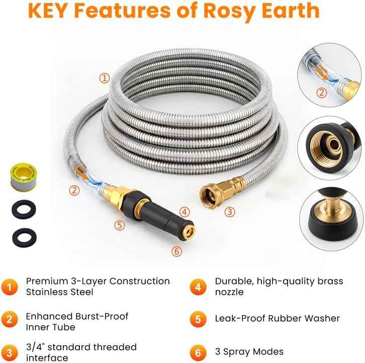 Rosy Earth Stainless Steel Garden Hose 100 FT, Heavy Duty Expandable Water Hose, No-Kink, No Bite, Flexible Garden Hoses for Yard, RV, Car