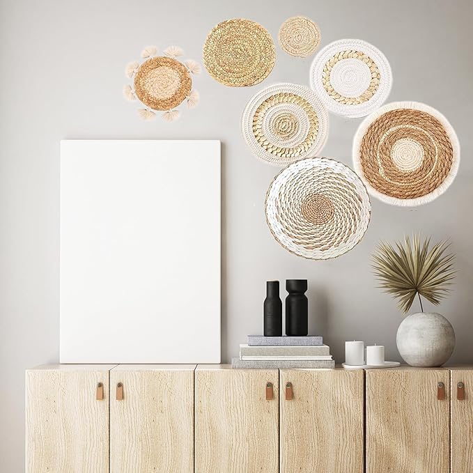 LTAXAF 9pcs Boho Wall Basket Decor-Basket Wall Decor, Decorative Plates for Wall Hanging For Living Room, Entryway, Bedroom–Natural Wall Decor