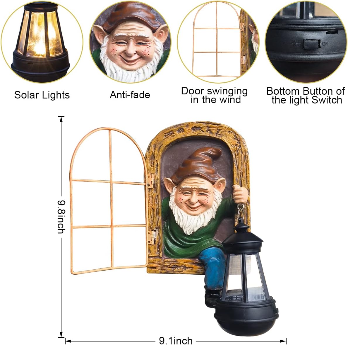 Whimsical Fairy Garden Gnomes with Solar Lights-10 Elf Out The Door Tree Hugger Garden Statues-Outdoor&Yard Decor-Tree Face Sculpture,Ideal Halloween Gifts - Yard Art for Patio,Fence,Wall