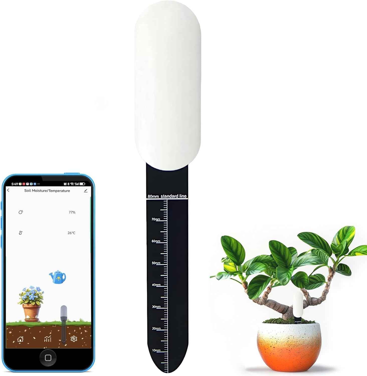 Smart Zigbee Soil Moisture Sensor,Zigbee hub Needed,Accurate Measure Capacitive Probe Moisture/Temperature Meter for Garden Planting Compatible with Homey Hubitat SmartThings Home Assistant