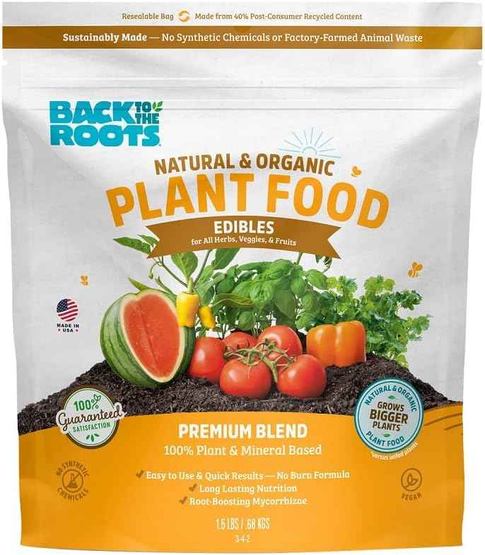 Back to the Roots Edibles Plant Food - Organic, Sustainably-Made Garden Made with Dolomitic Limestone, Mycorrhizae, and Kelp and Alfalfa Meal - 1.5 lb Premium Blend