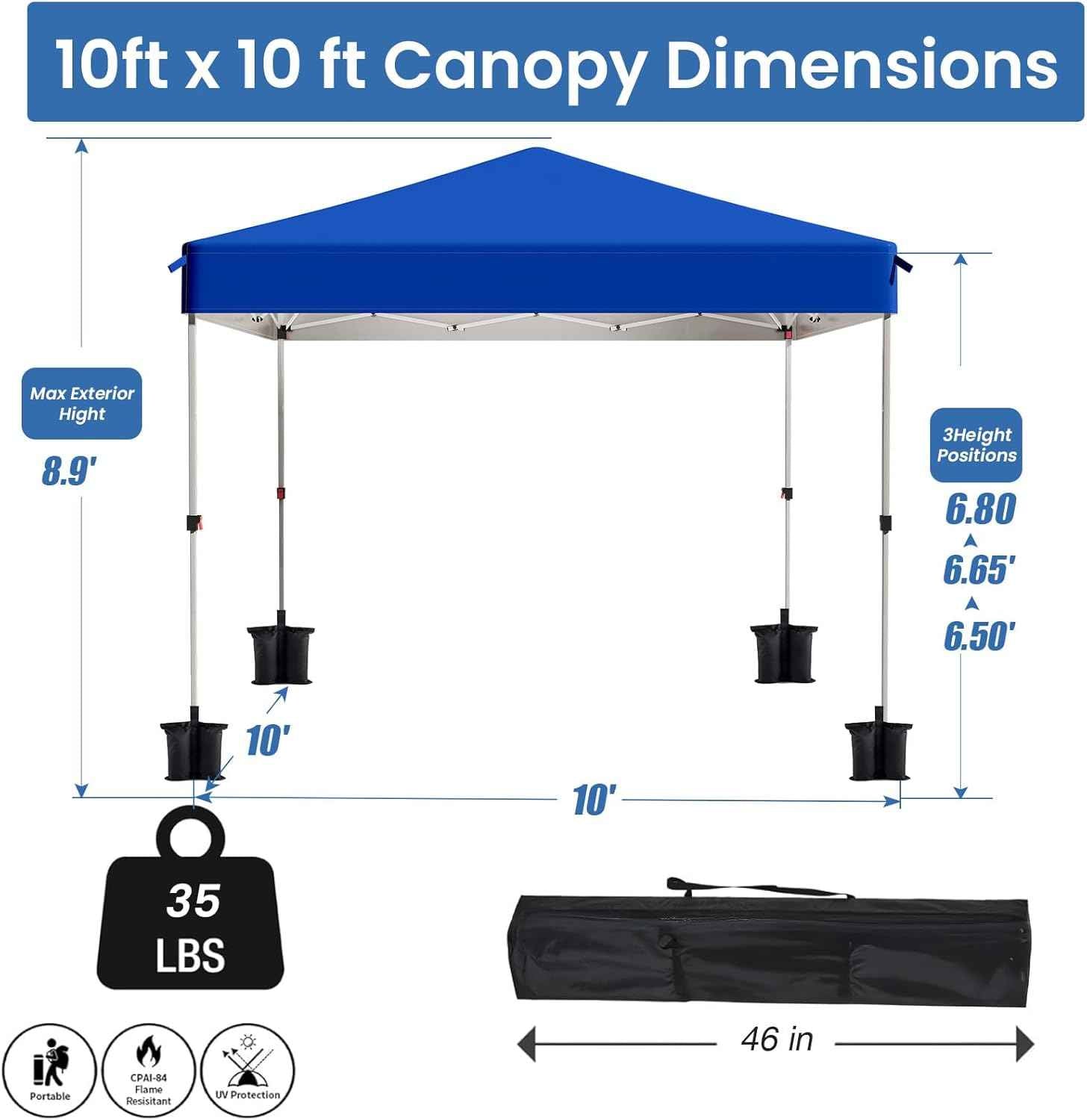 Pop Up Canopy Tent, 10x10 Outdoor Shade, One Push Instant Outdoor Canopy, Easy Set Up Tent, Portable Instant Beach Canopy Tents, Sun Shelter for Events, Parties, Camping