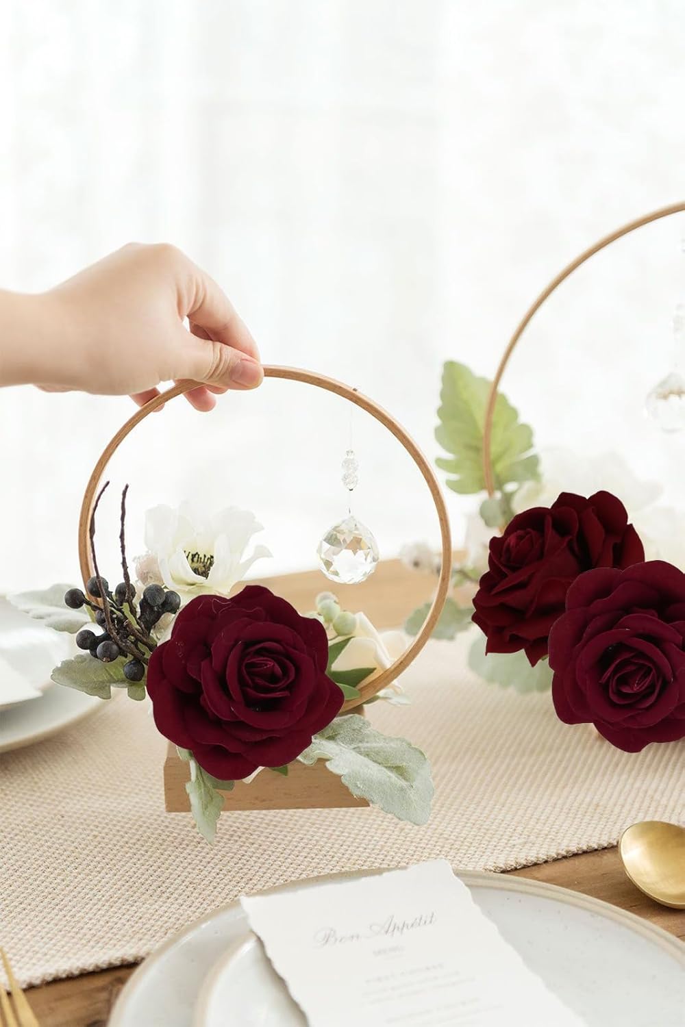 25PCS Rose Artificial Flower Heads 7 CM 2.75 in Velvet Rose Flowers Real Look Rose Flower Heads for DIY Wedding Home Party Baby Shower Decor (Burgundy)