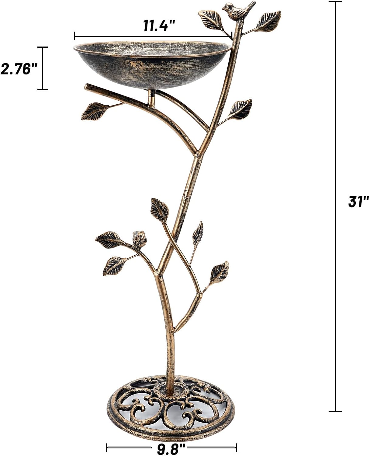 Diam 11.4" W x 31" H Cast Iron Pedestal Bird Bath, Bird Baths for Outdoors,Vintage Metal Bird Bath Garden Yard Decoration